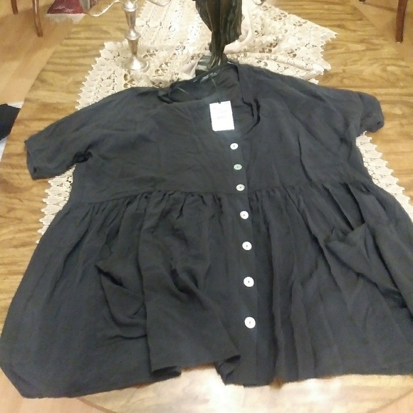 zara black button down dress